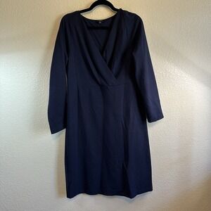 Talbots Dress‎ Navy Blue V-neck Ponte Long Sleeve 12 Career Classic Stretch